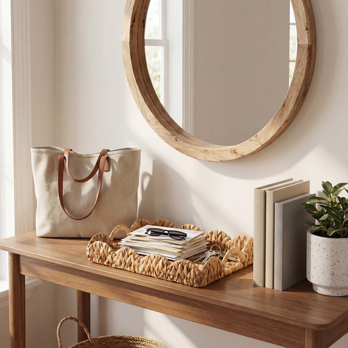 Water Hyacinth Scalloped Tray for Decorative Organizing, Square