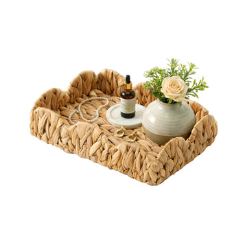 Water Hyacinth Scalloped Tray for Decorative Organizing, Square