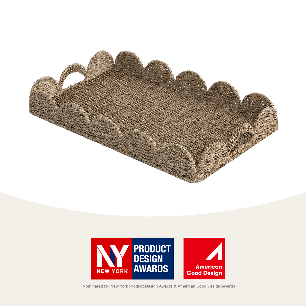 Seagrass Scalloped Tray with Handles, Rectangular