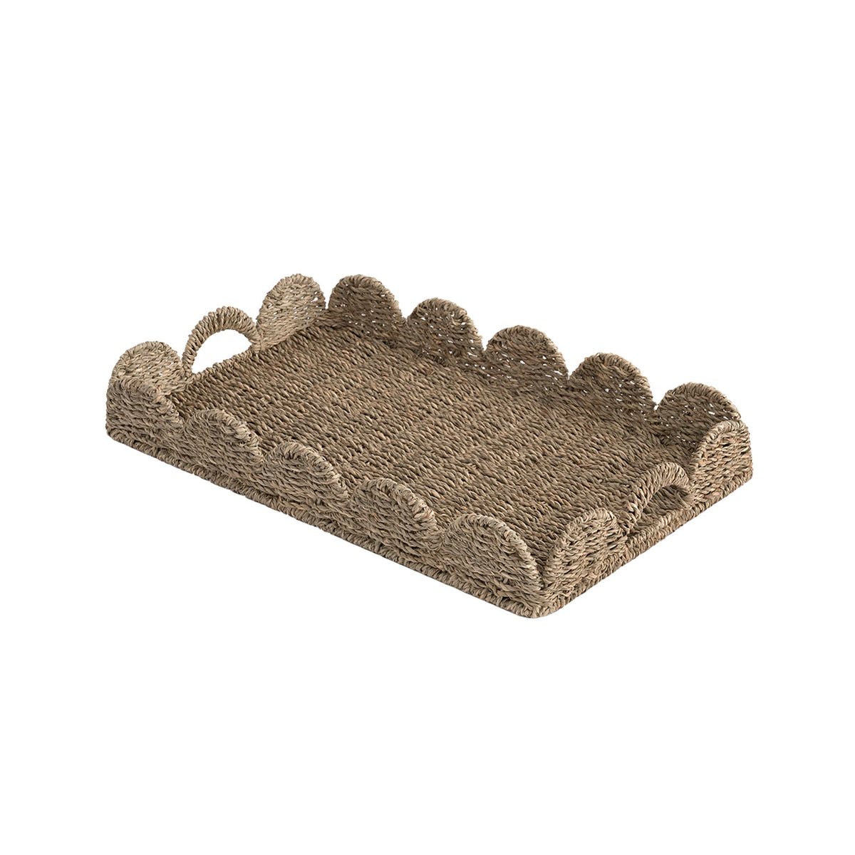 Seagrass Scalloped Tray with Handles, Rectangular