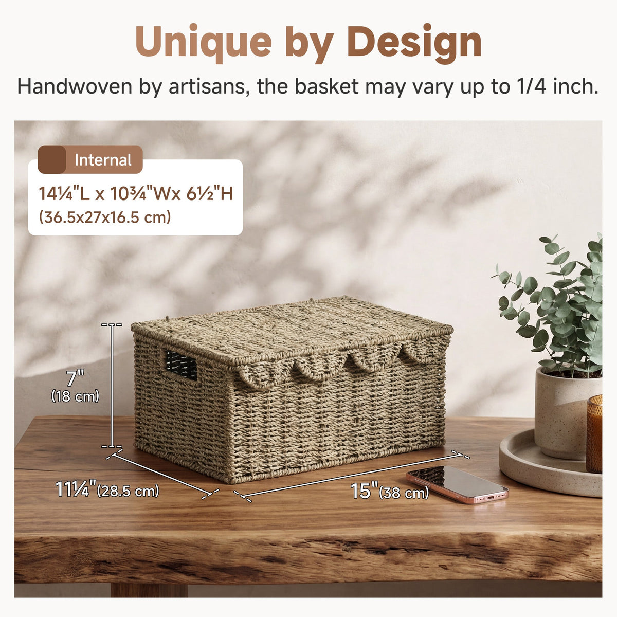 Seagrass Basket with Scalloped Lid and Built-in Handles