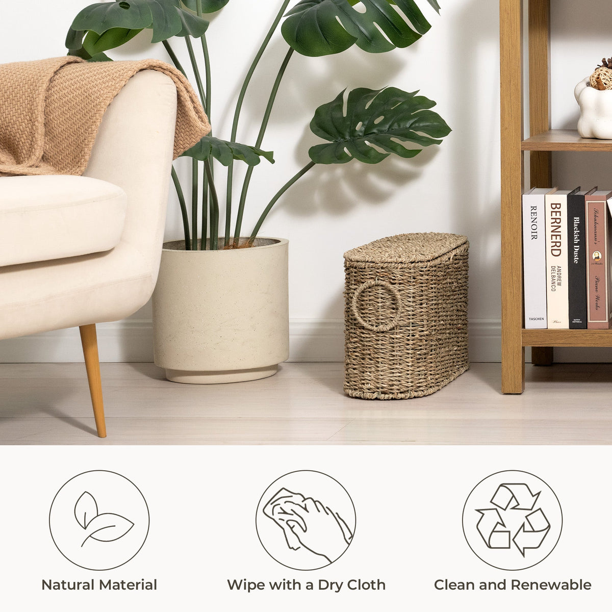 Toilet Paper Storage with Lid for 6 Regular Rolls, Seagrass