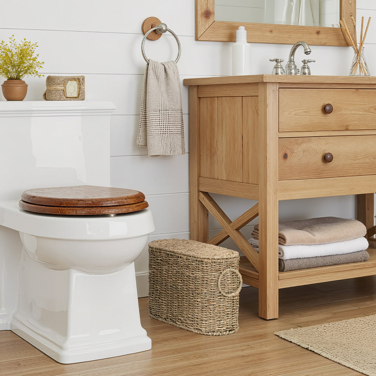 Toilet Paper Storage with Lid for 6 Regular Rolls, Seagrass