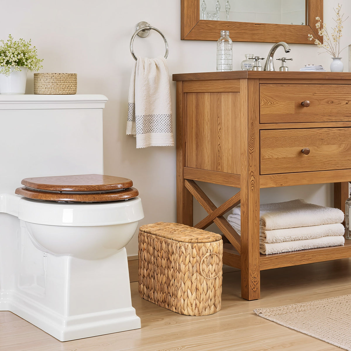 Toilet Paper Storage with Lid for 6 Regular Rolls, Water Hyacinth