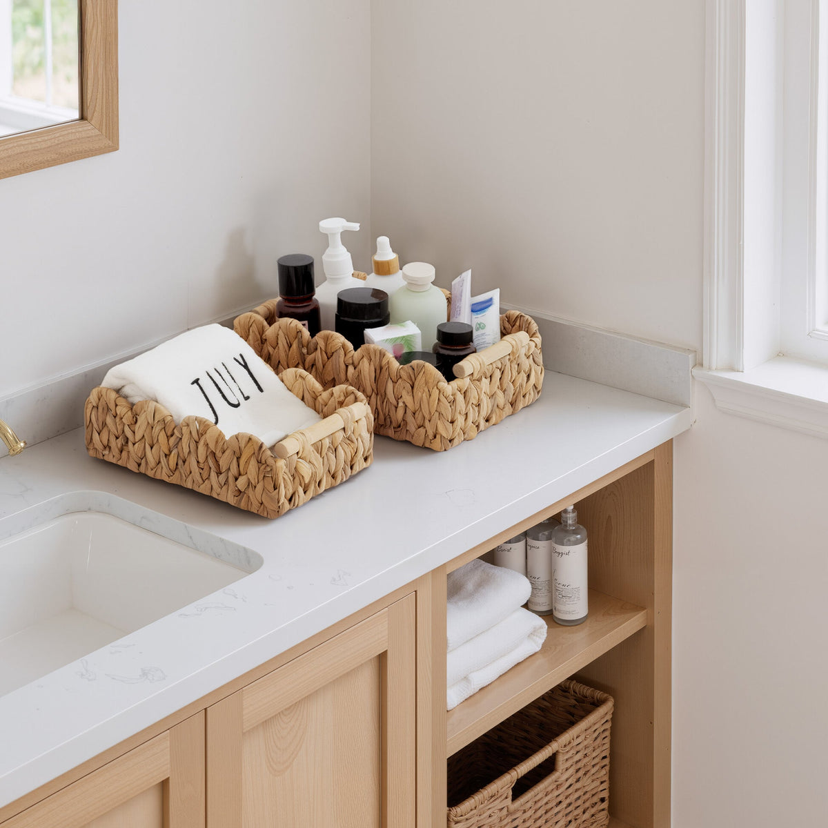 Water Hyacinth Toilet Paper Basket, Medium + Small Set