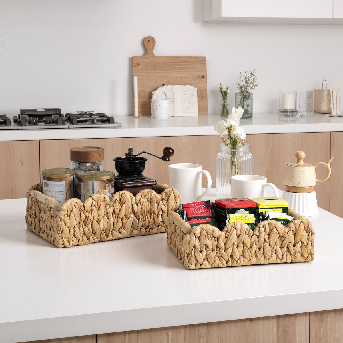 Water Hyacinth Toilet Paper Basket, Medium + Small Set