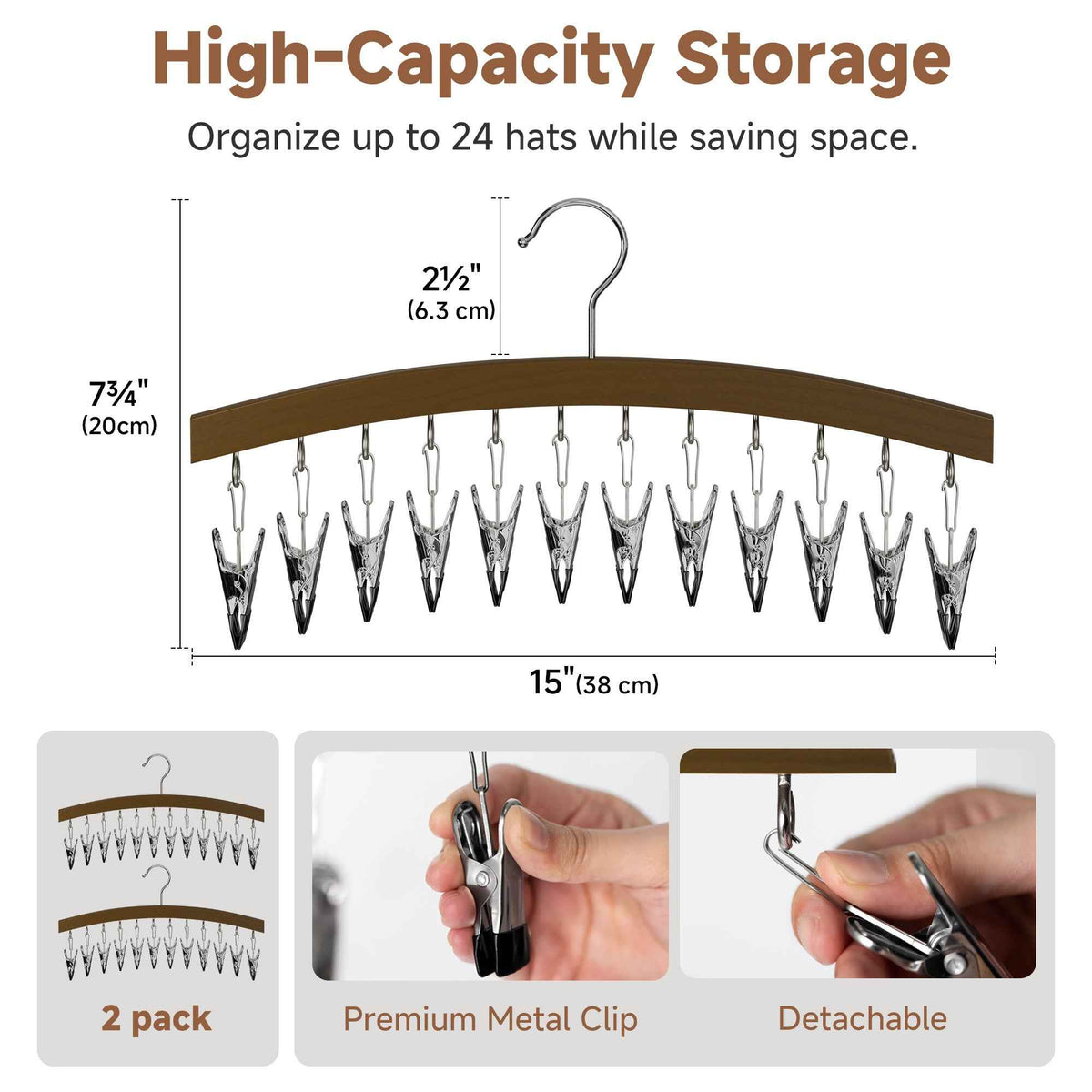 Curved Hat Organizer and Baseball Cap Rack for Closet, Set of 2