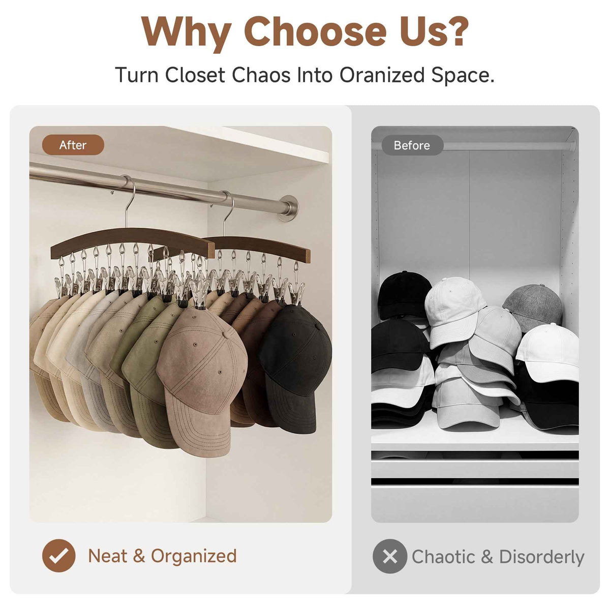 Curved Hat Organizer and Baseball Cap Rack for Closet, Set of 2