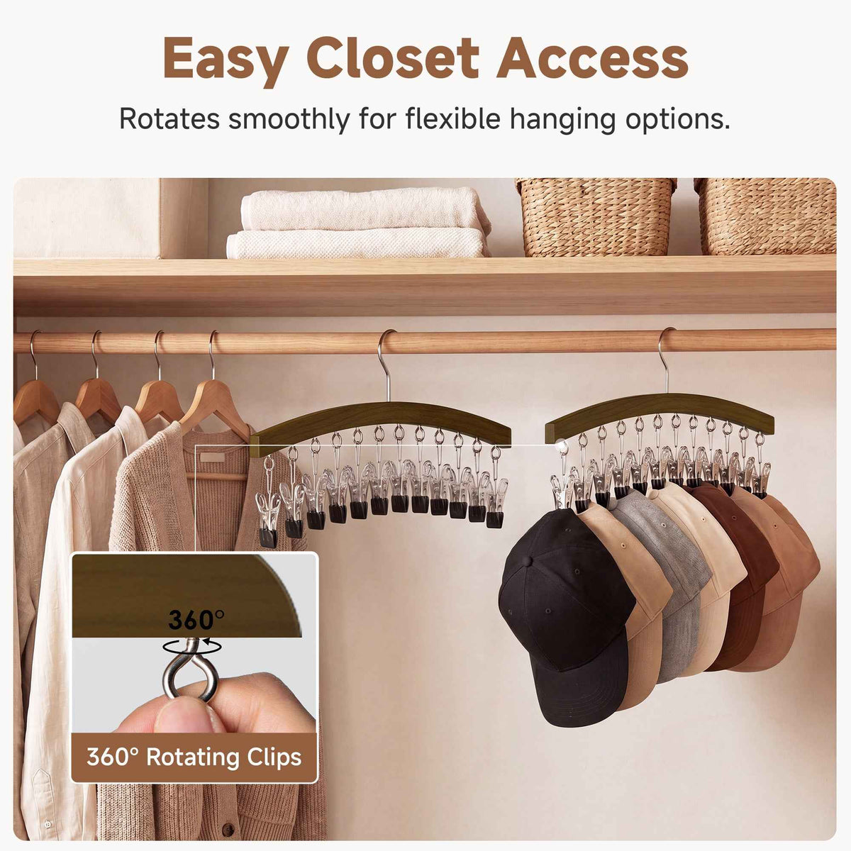 Curved Hat Organizer and Baseball Cap Rack for Closet, Set of 2