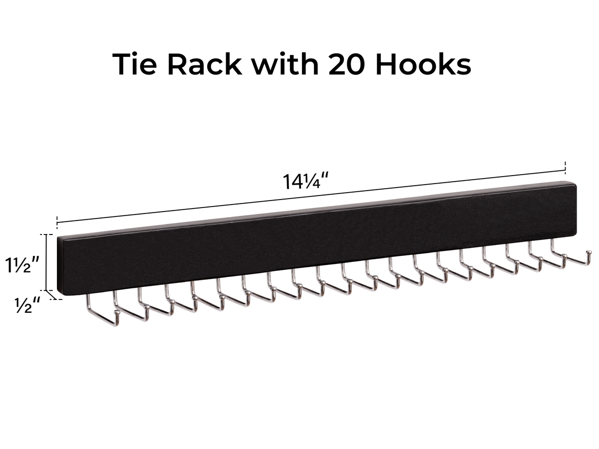 Wooden Tie Rack with Hat Hooks, Wall Mounted, Set of 2