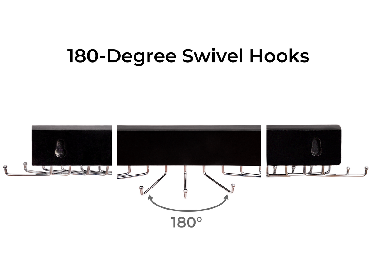 Wooden Tie Rack with Hat Hooks, Wall Mounted, Set of 2