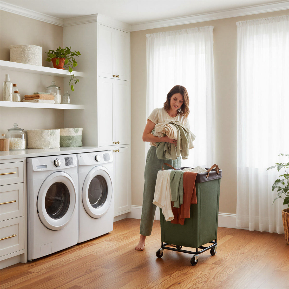 Rolling Laundry Basket with Wheels