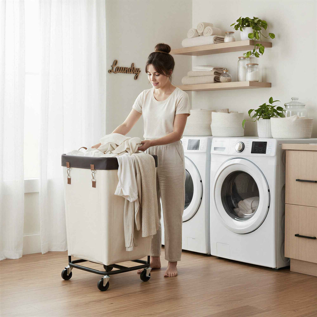 Rolling Laundry Basket with Wheels