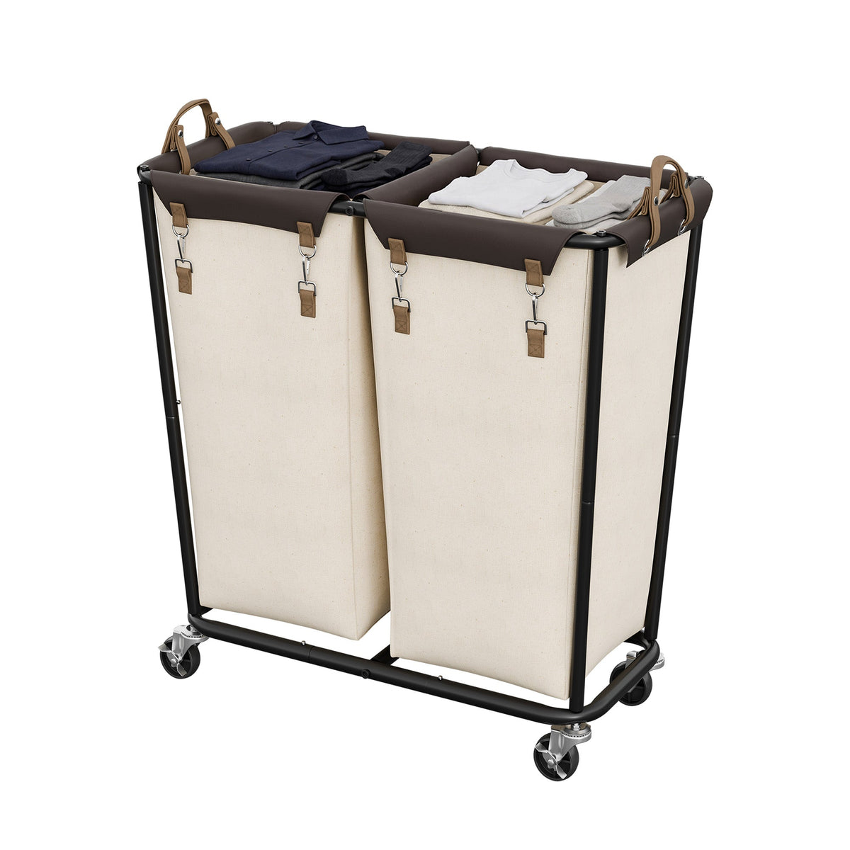 Rolling Laundry Sorter with Wheels, 2 Sections
