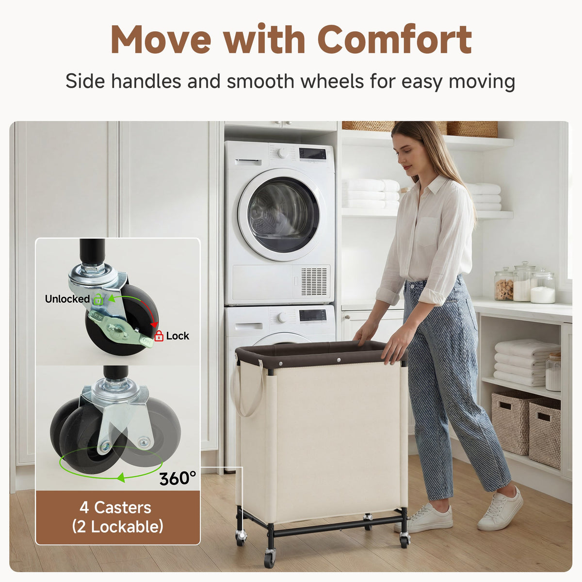 Rolling Laundry Sorter Cart with Removable Liner Bag, 90L-120L