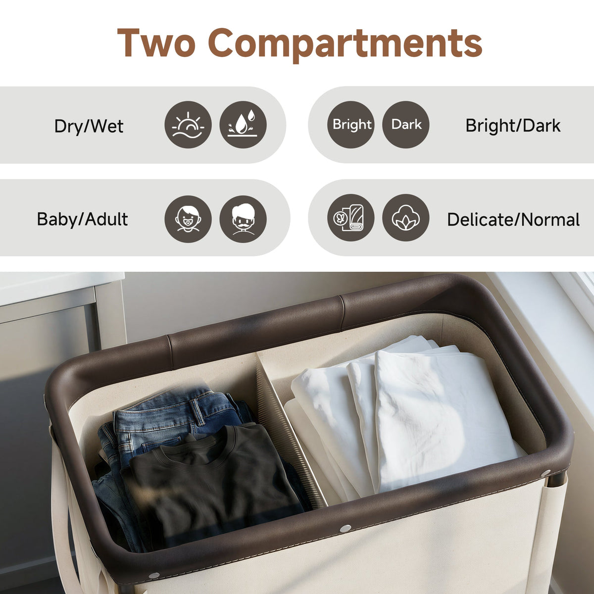 Rolling Laundry Sorter Cart with Removable Liner Bag, 90L-120L