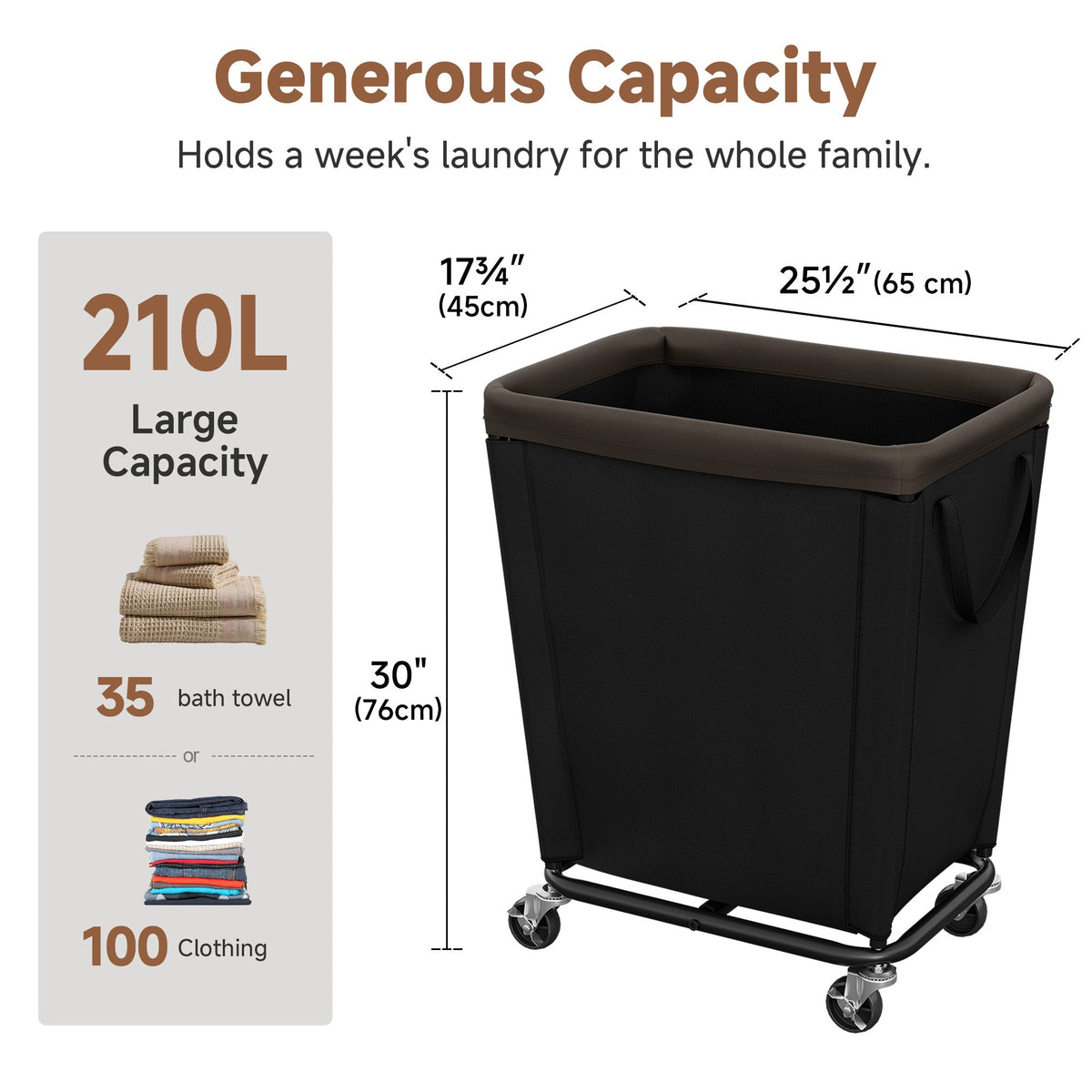 Laundry Hamper with Wheels, 150L-290L