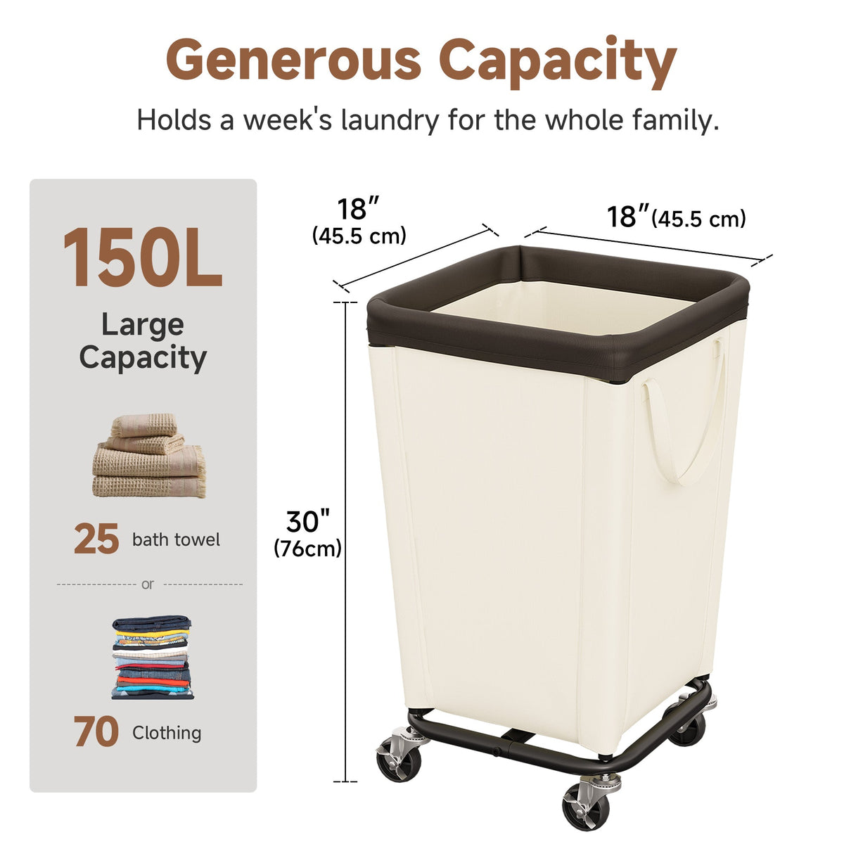 Laundry Hamper with Wheels, 150L-290L
