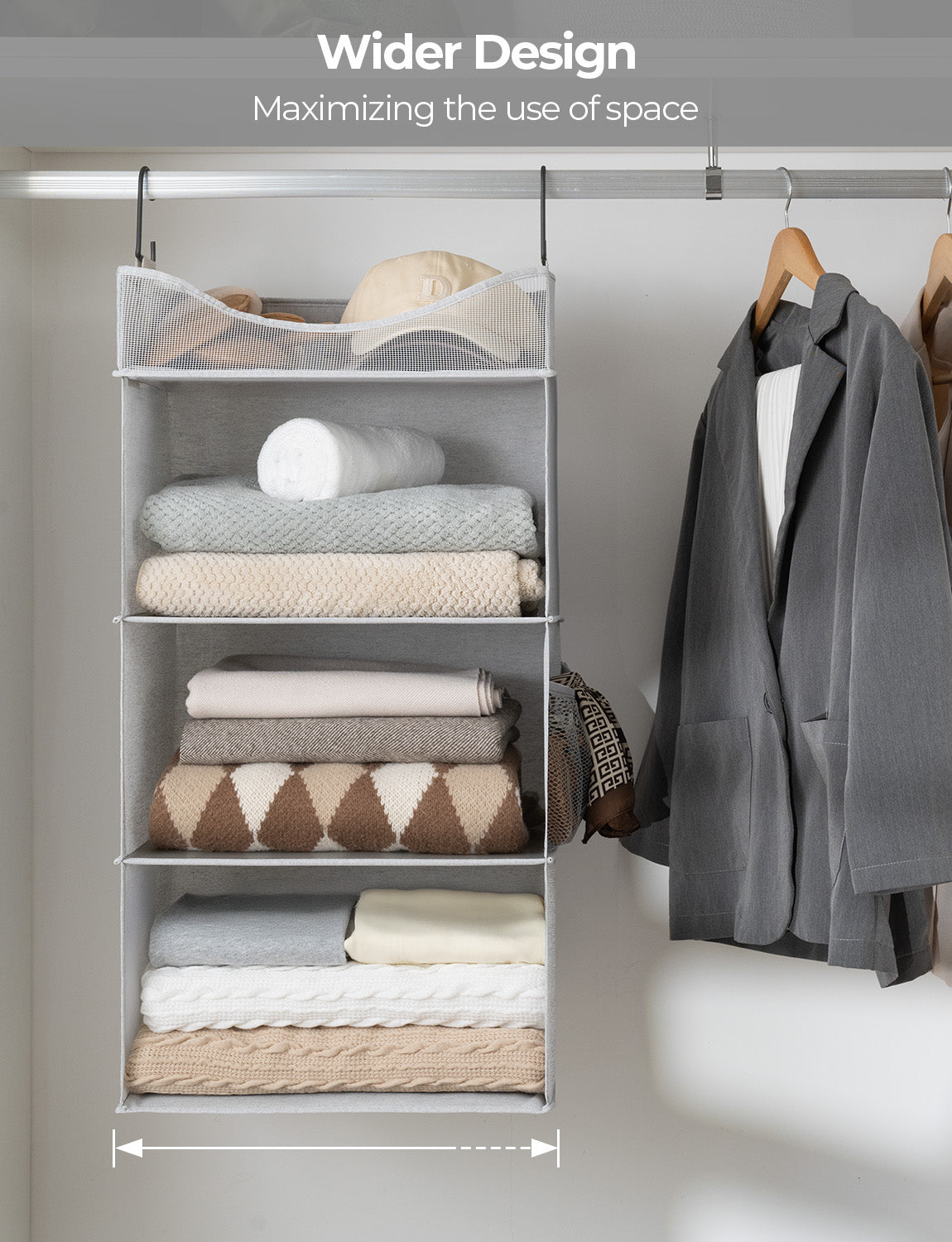 3-Shelf Hanging Closet Organizer with Top Shelf