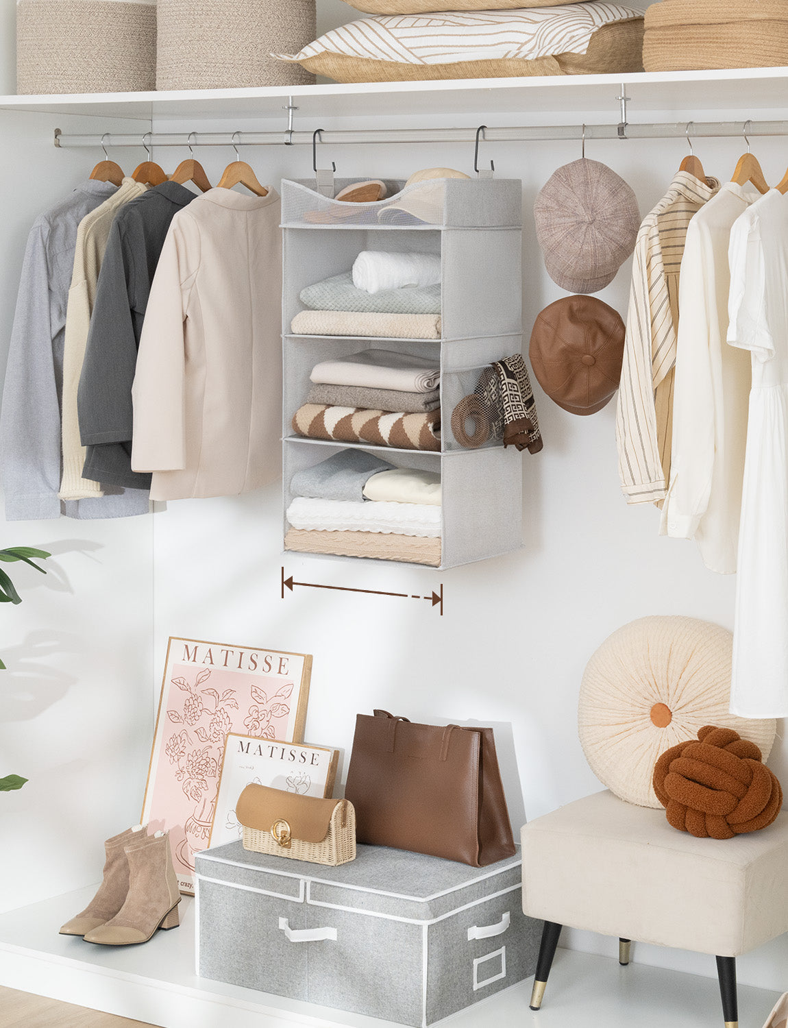 3-Shelf Hanging Closet Organizer with Top Shelf