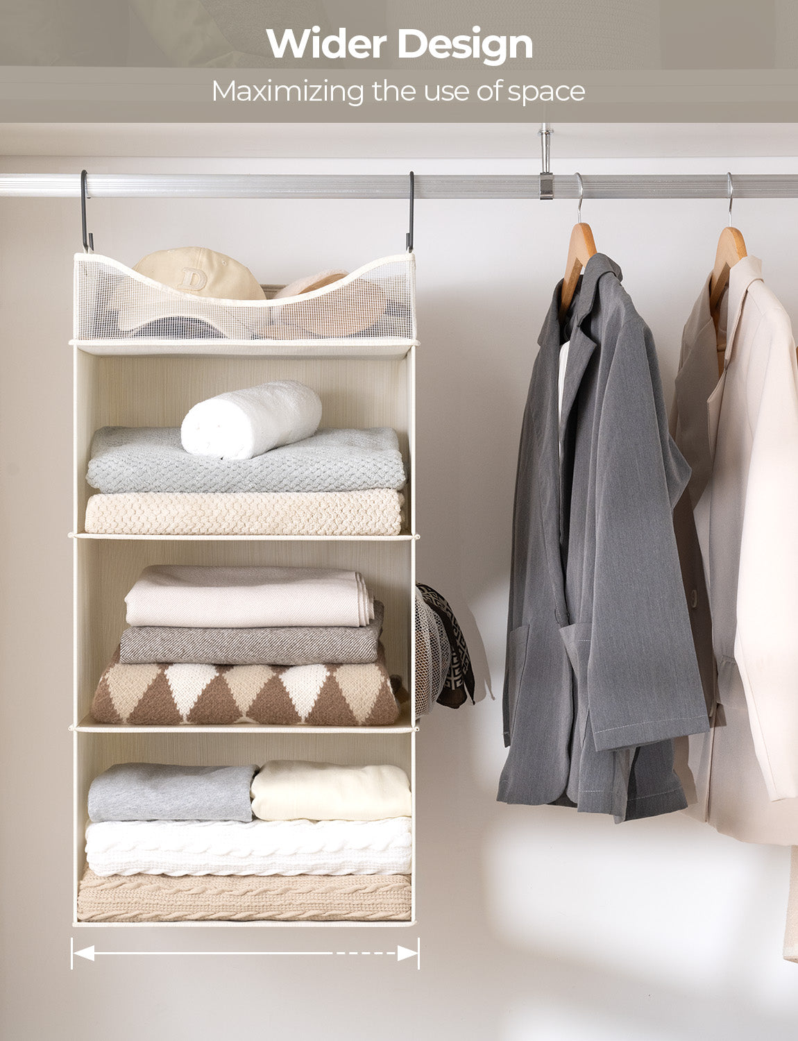 3-Shelf Hanging Closet Organizer with Top Shelf