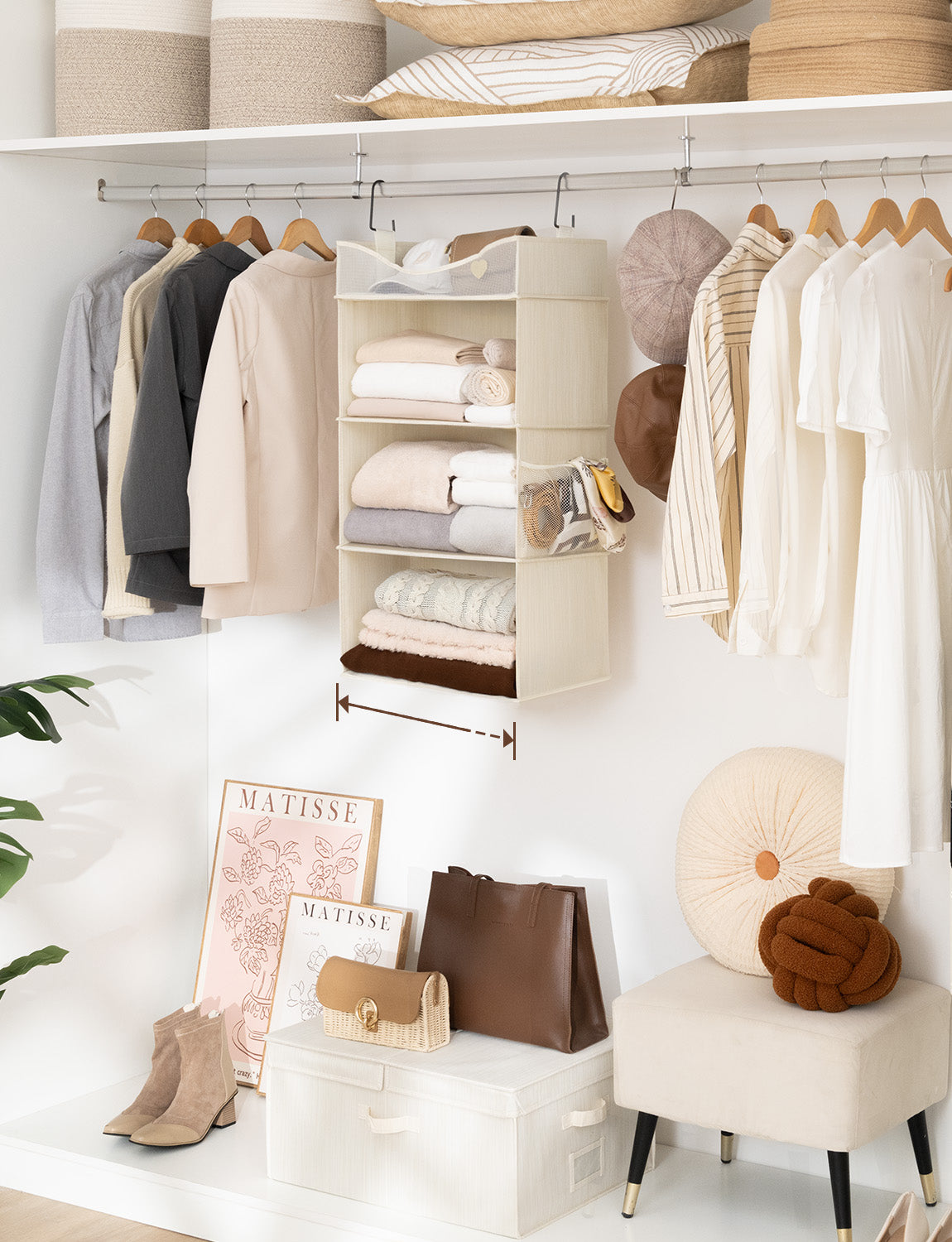 3-Shelf Hanging Closet Organizer with Top Shelf