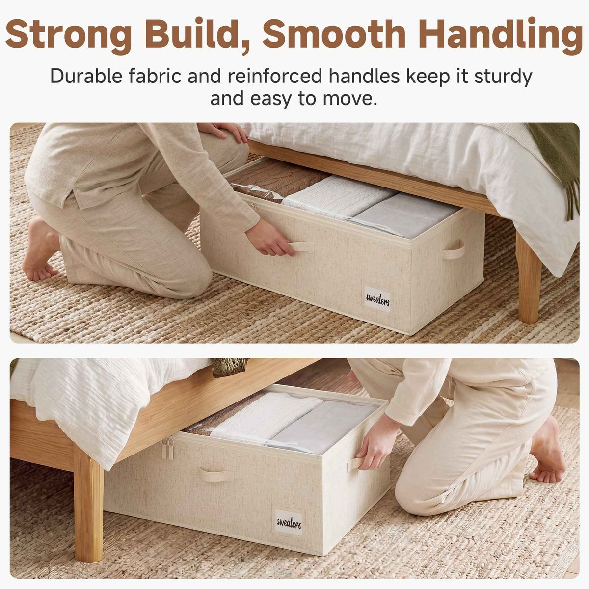 Rustic Linen Underbed Storage Containers with Lid, 10"