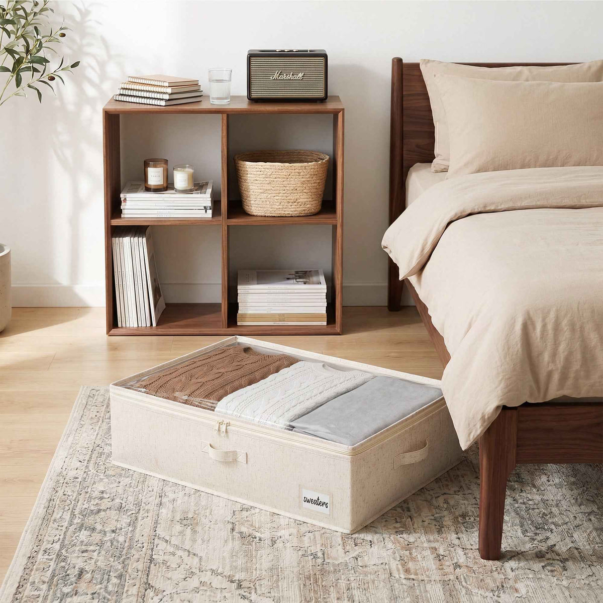 Rustic Linen Underbed Storage Containers with Lid, 10"