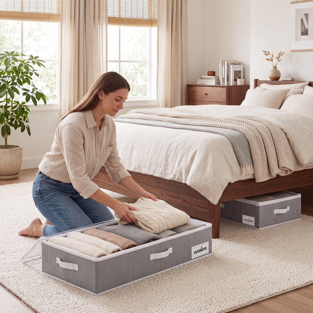Fabric Under Bed Storage Bins with Lid, 2 Pack