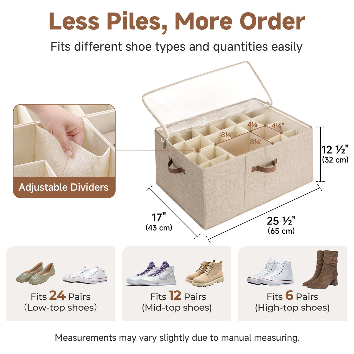 Shoe Organizer for Closet with Adjustable Dividers, Fits up to 16 Pairs