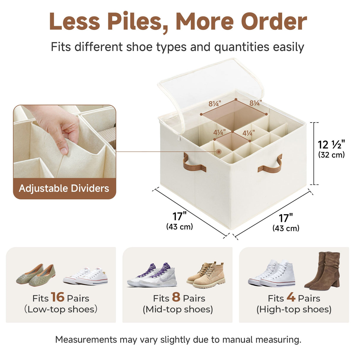 Shoe Organizer for Closet with Adjustable Dividers, Fits up to 16 Pairs