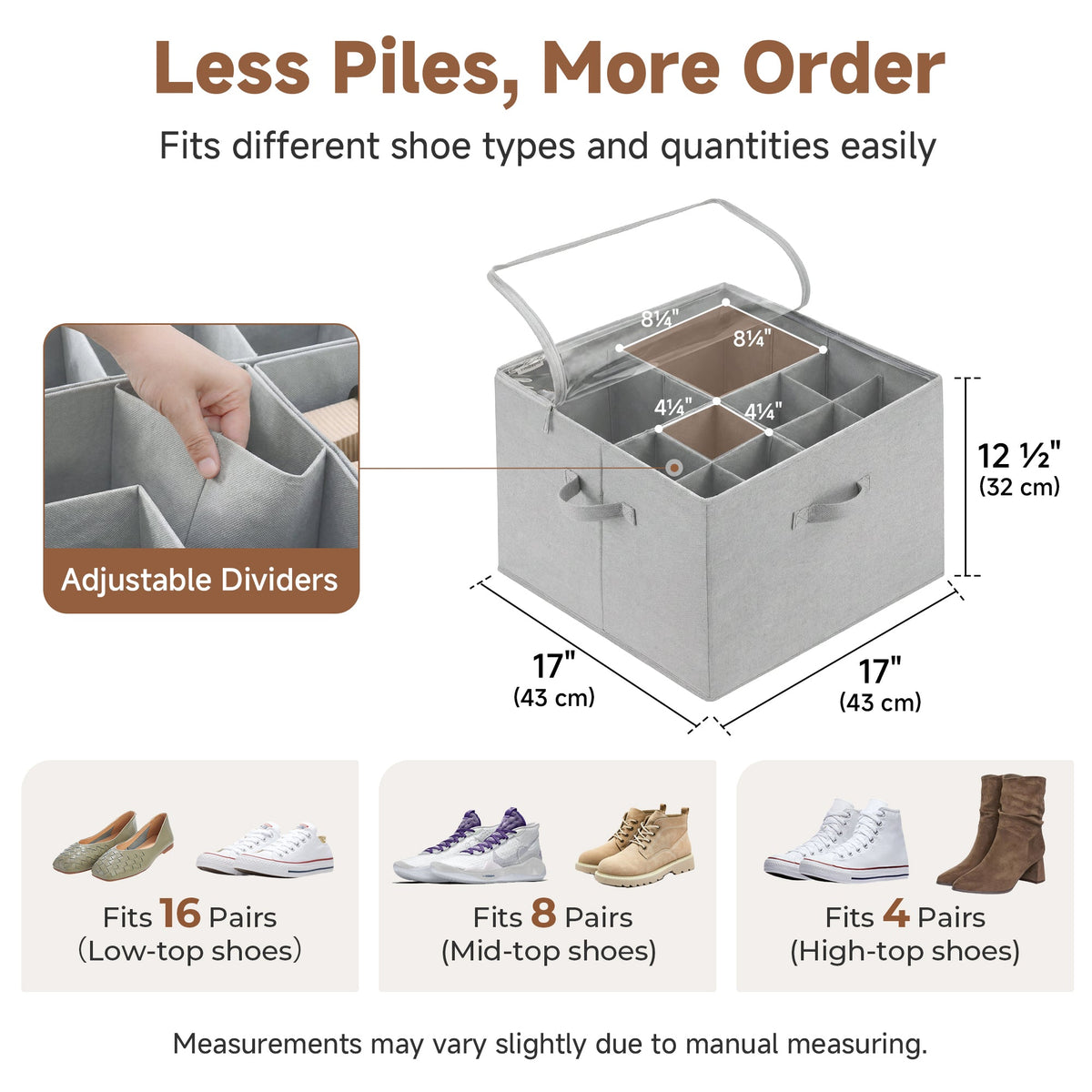 Shoe Organizer for Closet with Adjustable Dividers, Fits up to 16 Pairs