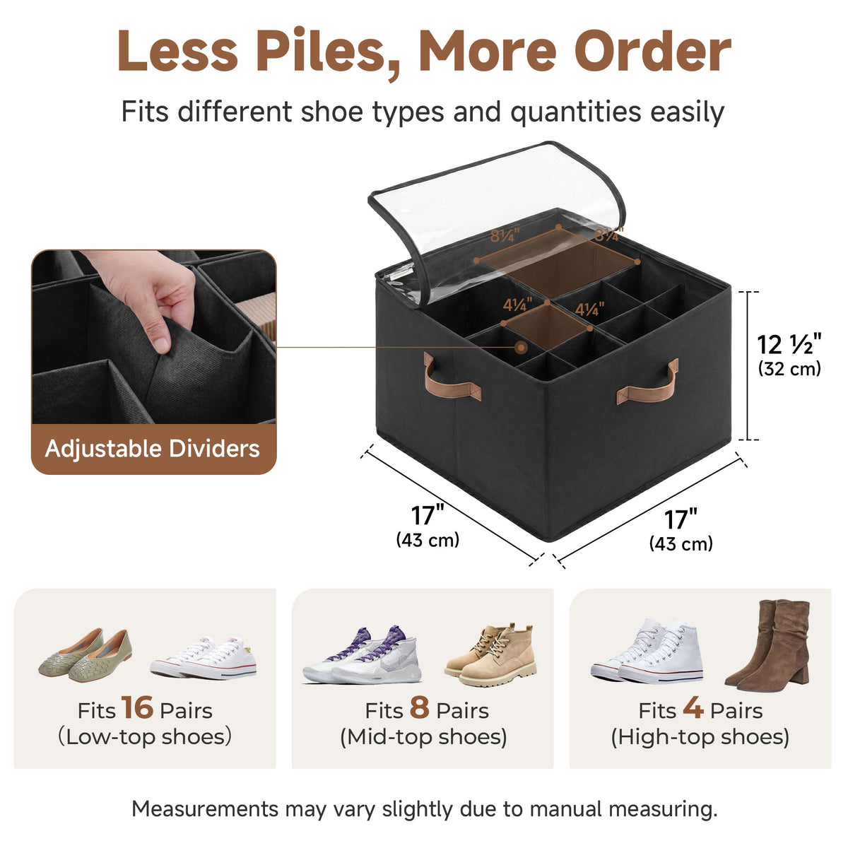 Shoe Organizer for Closet with Adjustable Dividers, Fits up to 16 Pairs