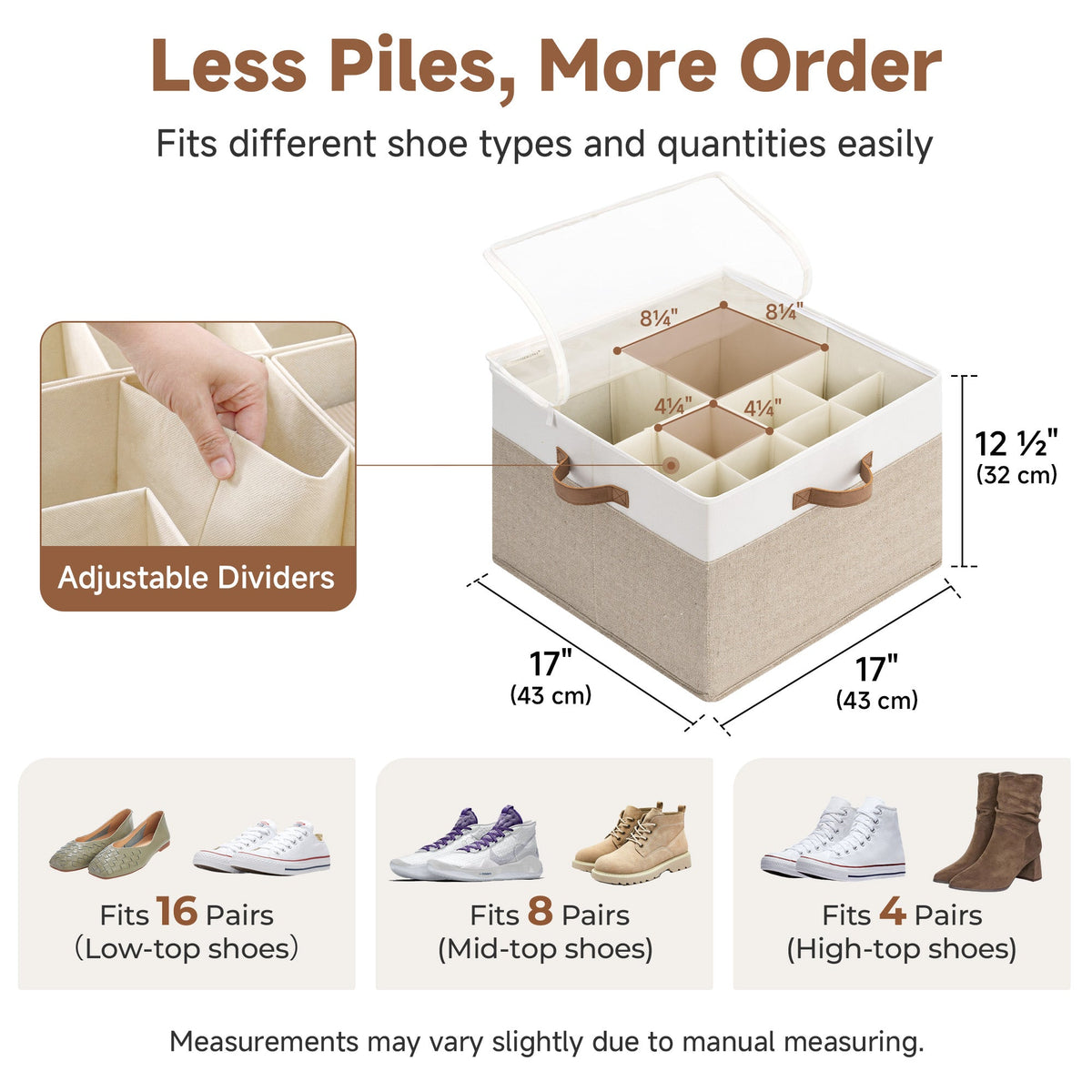 Shoe Organizer for Closet with Adjustable Dividers, Fits up to 16 Pairs