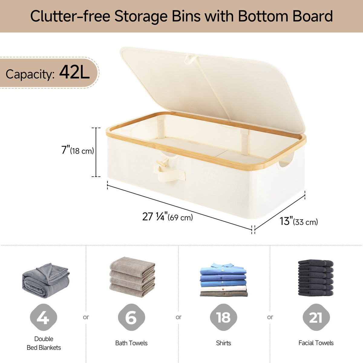 Underbed Storage Box with Lid, Bamboo Frame