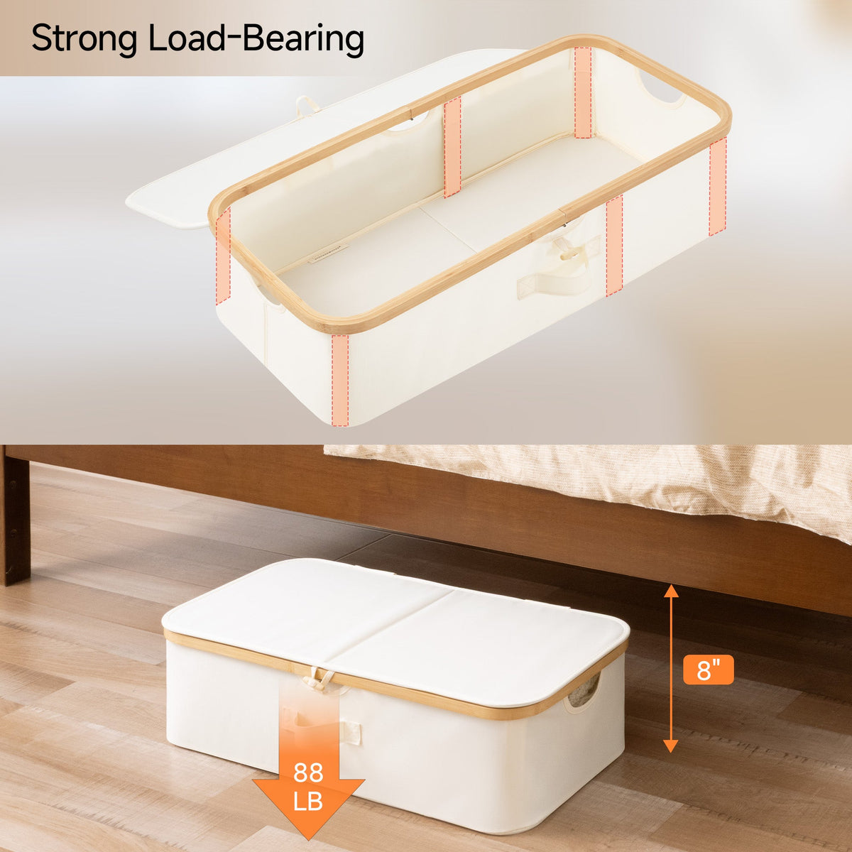 Underbed Storage Box with Lid, Bamboo Frame