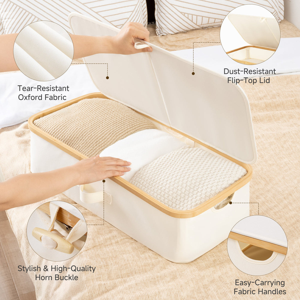 Underbed Storage Box with Lid, Bamboo Frame