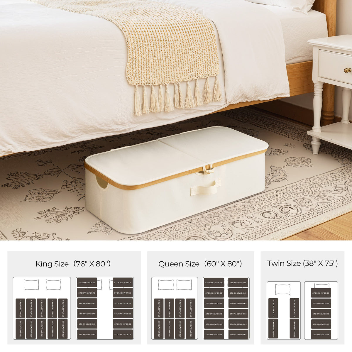 Underbed Storage Box with Lid, Bamboo Frame