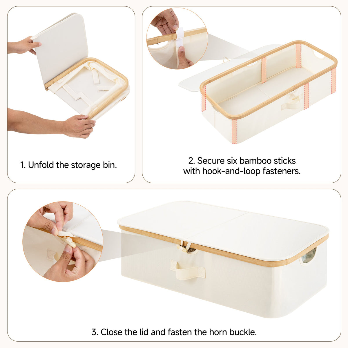 Underbed Storage Box with Lid, Bamboo Frame