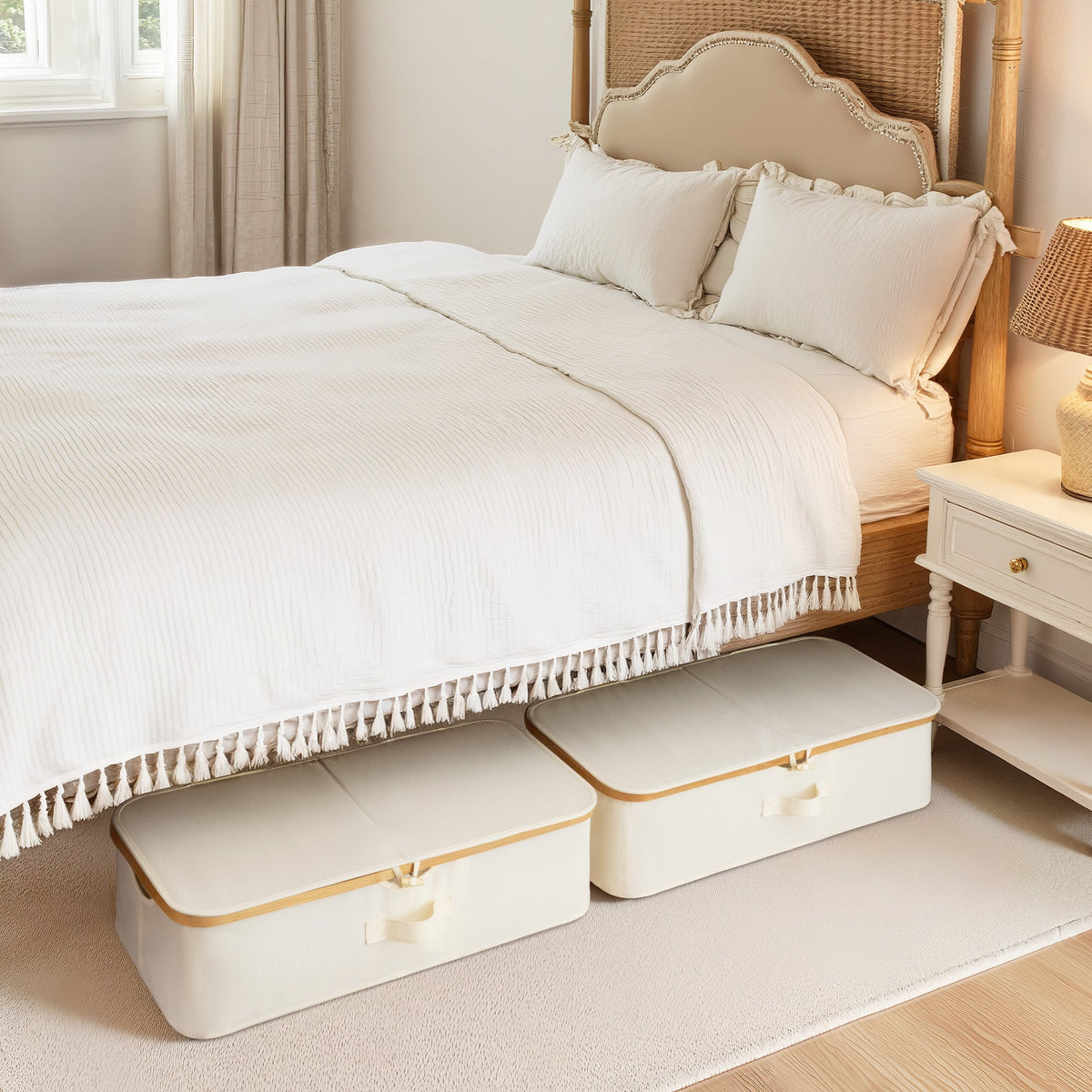 Underbed Storage Box with Lid, Bamboo Frame