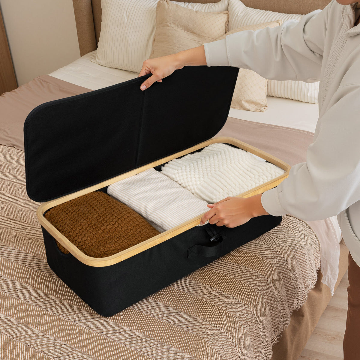 Underbed Storage Box with Lid, Bamboo Frame