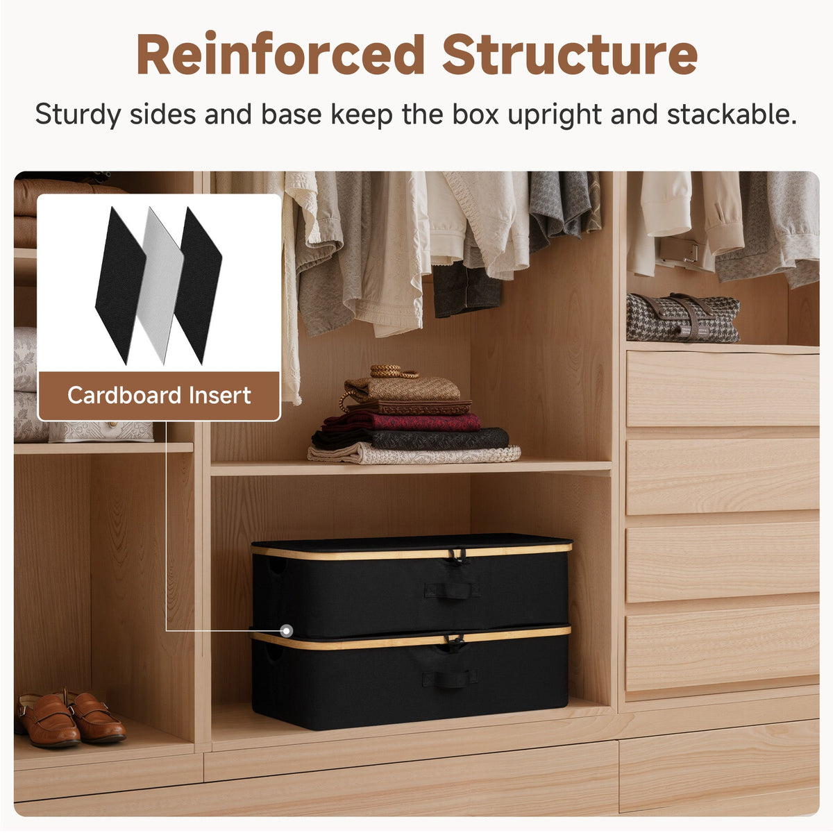 Underbed Storage Box with Lid, Bamboo Frame