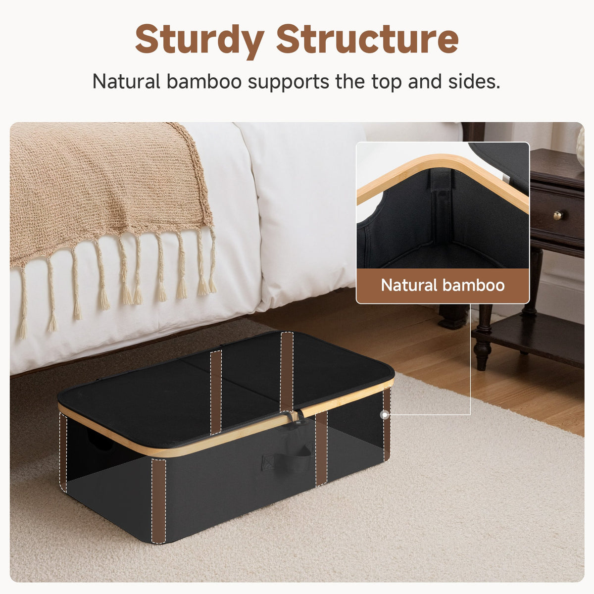 Underbed Storage Box with Lid, Bamboo Frame