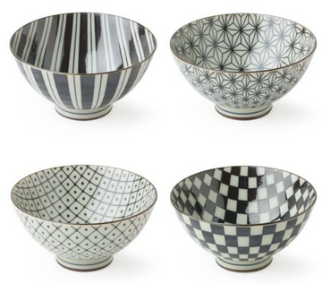 Retro Black & White Rice Bowl Set