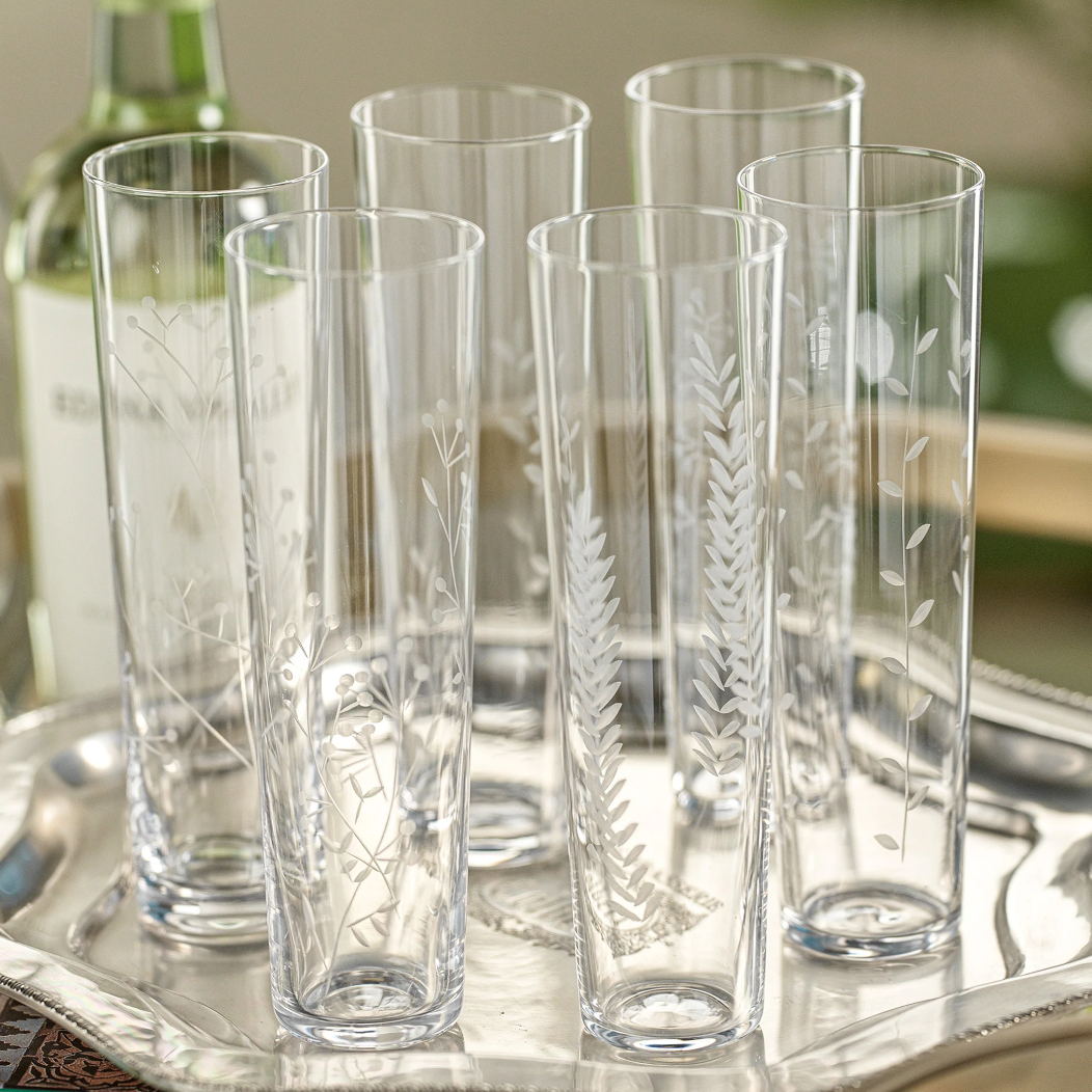 Etched Glass Champagne Flute Set