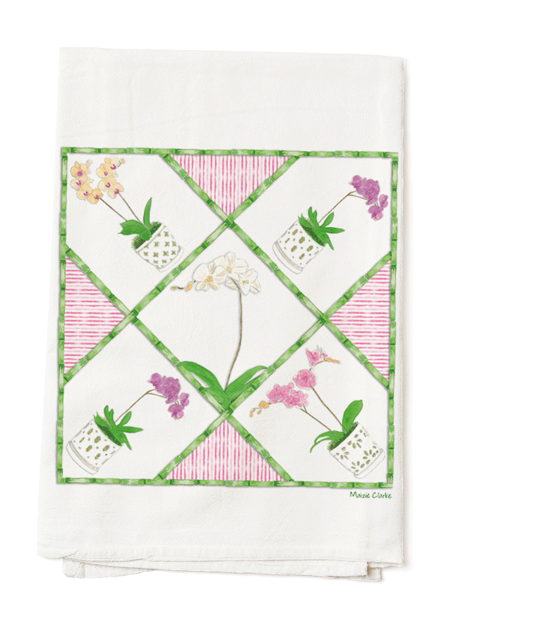 Illustrated Bamboo Orchid Tea Towel