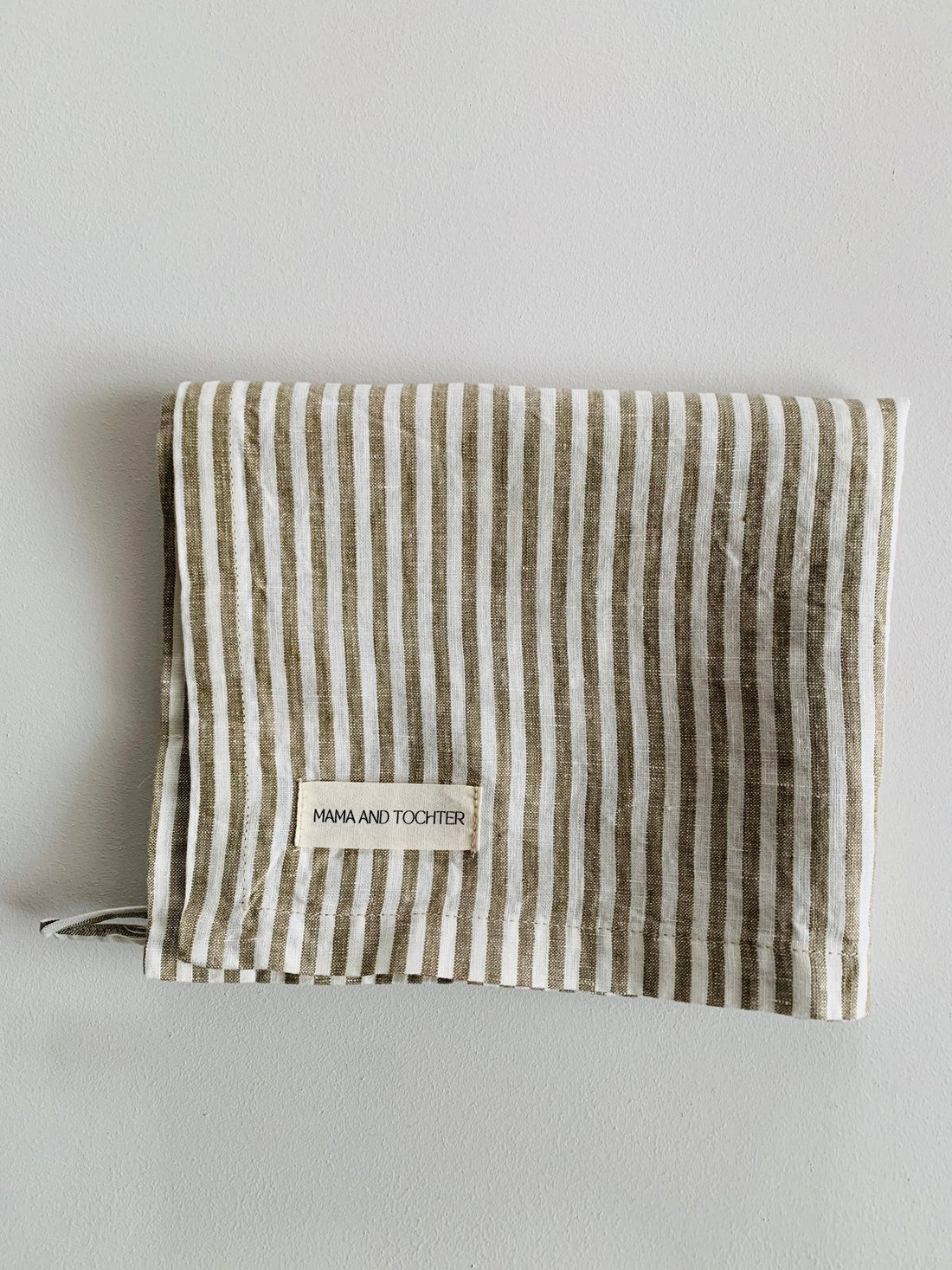 Linen Tea Towel - Olive Pinstripe