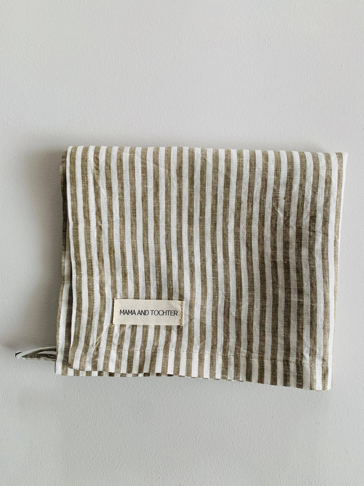 Linen Tea Towel - Olive Pinstripe