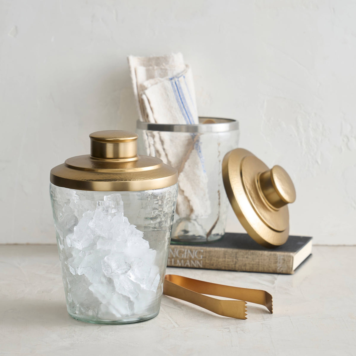 Handcrafted Ice Bucket / Tongs Set