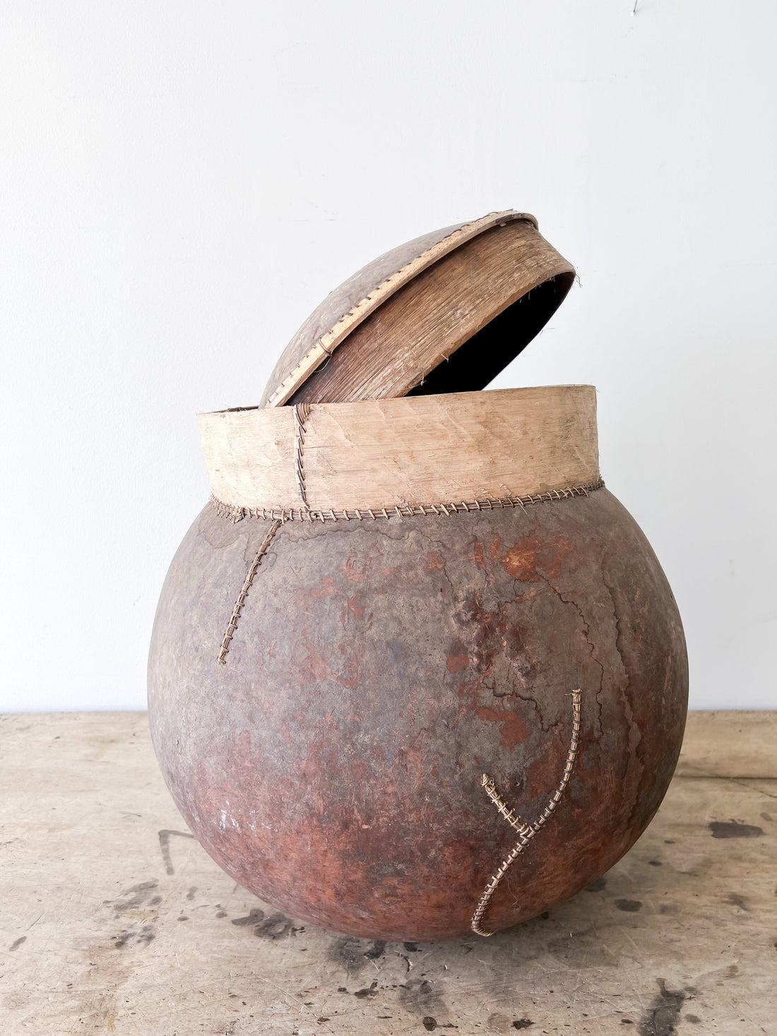 Cote d'Ivoire Oversized Vessel with Hand Stitched Lid